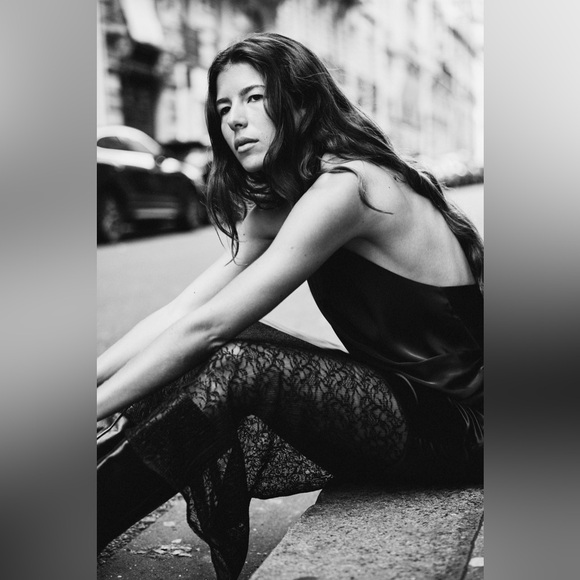 Zara COMBINATION LACE SATIN EFFECT MIDI SKIRT. Black. Size S. New with Tags. - Picture 4 of 7